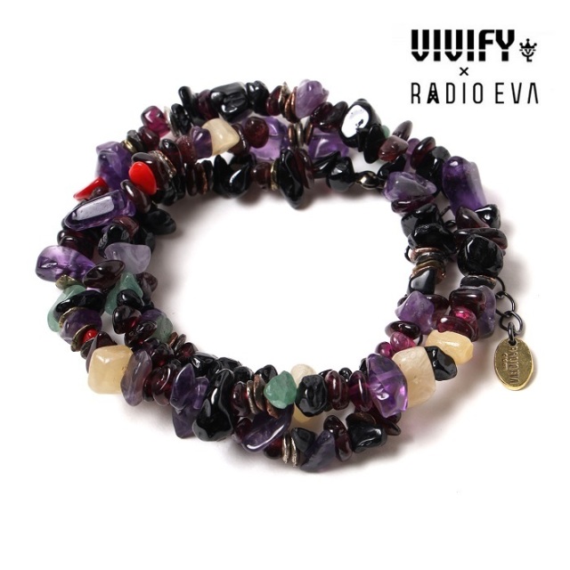 VIVIFY x RADIO EVA　Pebble ＆ Metal Chip's Beads Cord ブラックxパープル(13号機)　【エヴァンゲリオン 公式アクセサリー evangel