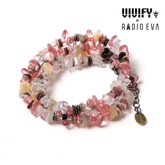 VIVIFY x RADIO EVA　Pebble ＆ Metal Chip's Beads Cord　ピンク(8号機)　【エヴァンゲリオン 公式アクセサリー evangelion】【受注