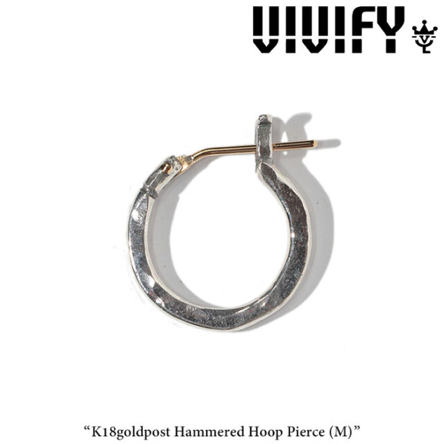 VIVIFY(ヴィヴィファイ)(ビビファイ) 　K18goldpost Hammered Hoop Pierce（M）　【オーダーメイド受注生産】【キャンセル不可】　【