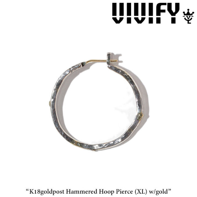 VIVIFY(ヴィヴィファイ)(ビビファイ) 　K18goldpost HammeredHoop Pierce（XL）w/gold　【オーダーメイド受注生産】【キャンセル不可