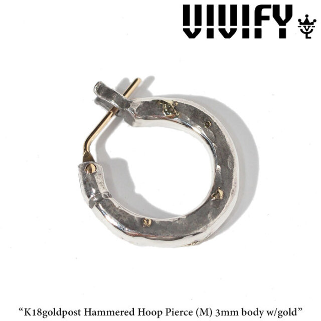 VIVIFY(ヴィヴィファイ)(ビビファイ) 　K18goldpost Hammered Hoop Pierce（M）3mm body w/gold　【オーダーメイド受注生産】【キャ