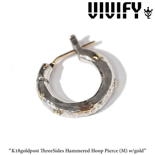 VIVIFY(ヴィヴィファイ)(ビビファイ) 　K18goldpost ThreeSides Hammered Hoop Pierce（M）w/gold　【オーダーメイド受注生産】【キ