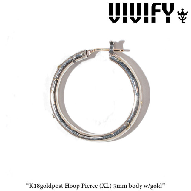 VIVIFY(ヴィヴィファイ)(ビビファイ)　K18goldpost Hoop Pierce（XL）3mm body w/gold　【オーダーメイド受注生産】【キャンセル不可