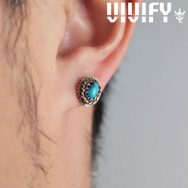 VIVIFY(ヴィヴィファイ)(ビビファイ)　K18goldpost Old Native Style Stone Setting Pierce/k18gold RopeDeco　【VIVIFY ピアス】【V
