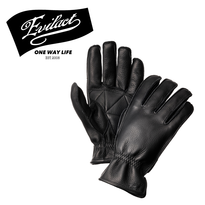 EVILACT (イーブルアクト)　 MCGTS  (オイルドレザースリーシーズングローブ) black　 【レザーグローブ 手袋 バイク バイカー モー