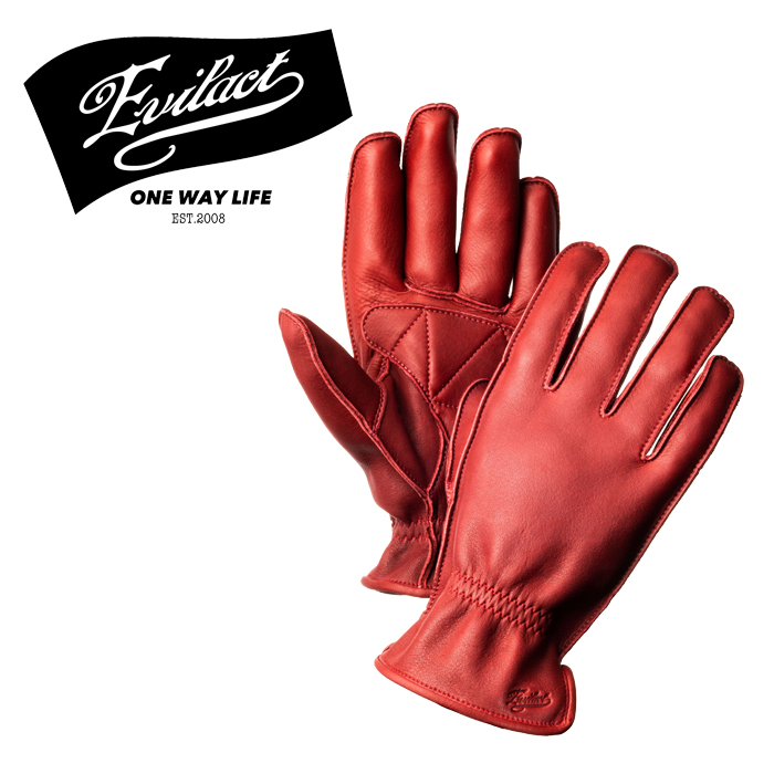 EVILACT (イーブルアクト)　 MCGTS  (オイルドレザースリーシーズングローブ) red　 【レザーグローブ 手袋 バイク バイカー モータ