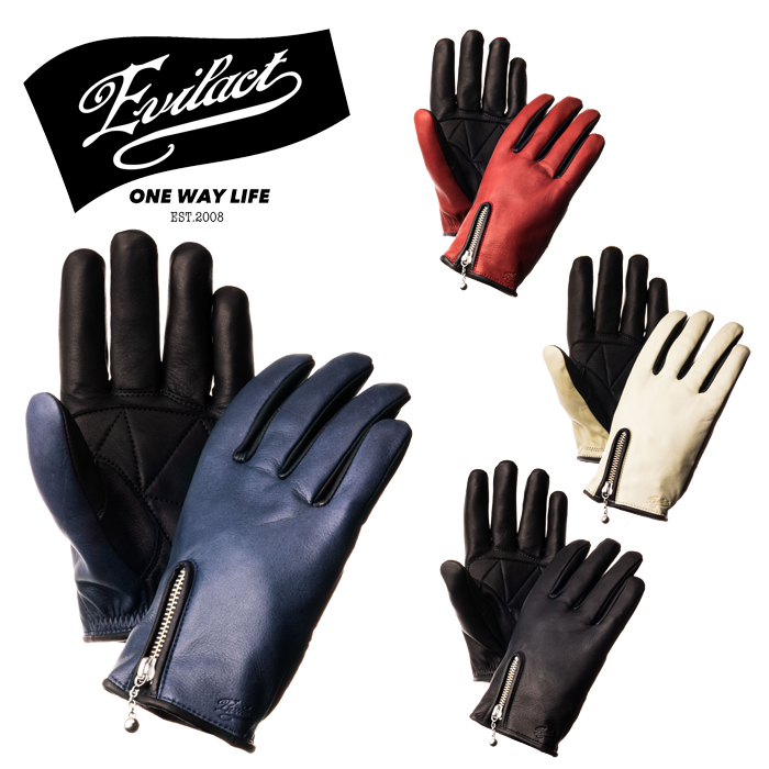 EVILACT (イーブルアクト)　 MCGZ (ジップアップショートグローブ)　 【レザーグローブ 手袋 バイク バイカー モーターサイクル】【