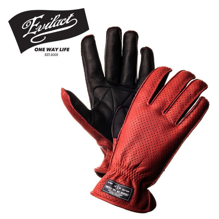 EVILACT (イーブルアクト)　 MCGTP (オイルドレザーパンチンググローブ) red×black　 【レザーグローブ 手袋 バイク バイカー】【イ