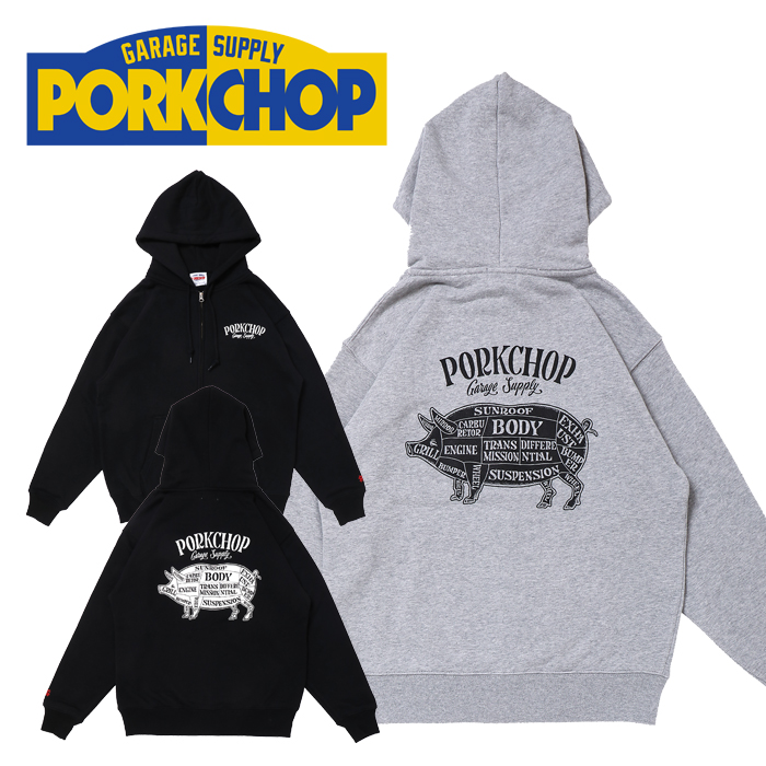 PORKCHOP GARAGE SUPPLY (ポークチョップ ガレージサプライ)　 PORK BACK ZIP UP HOODIE　【スウェットパーカー】【インタープレイ I