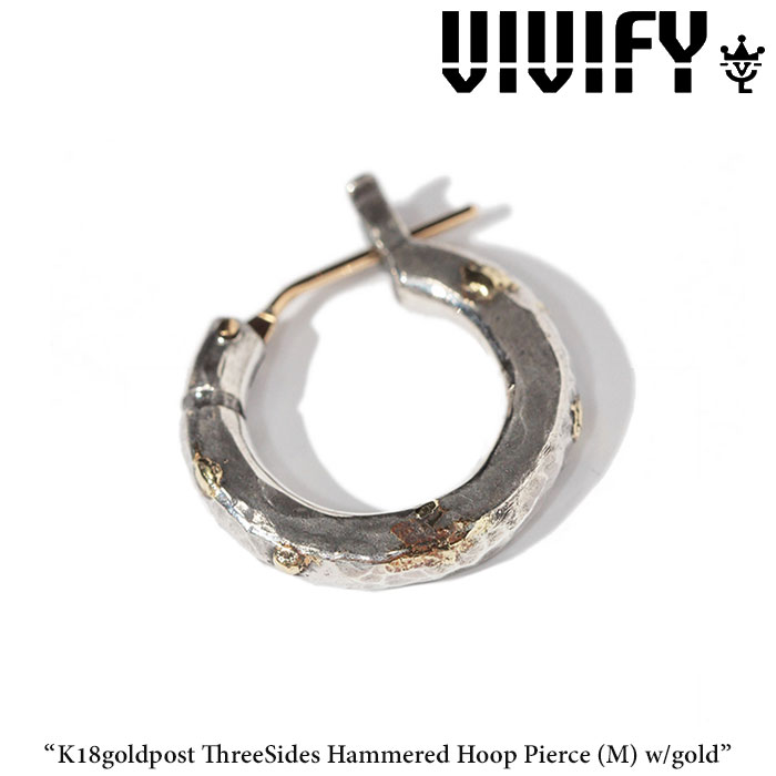 VIVIFY(ヴィヴィファイ)(ビビファイ) 　K18goldpost ThreeSides Hammered Hoop Pierce（M）w/gold　【オーダーメイド受注生産】【キ