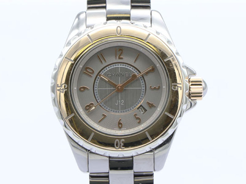 【 シャネル CHANEL 】J12 H4197 クロノマティック ゴールドベゼル PG/チタンセラミック クォーツ デイト レディース 保 箱 新着 70200-3