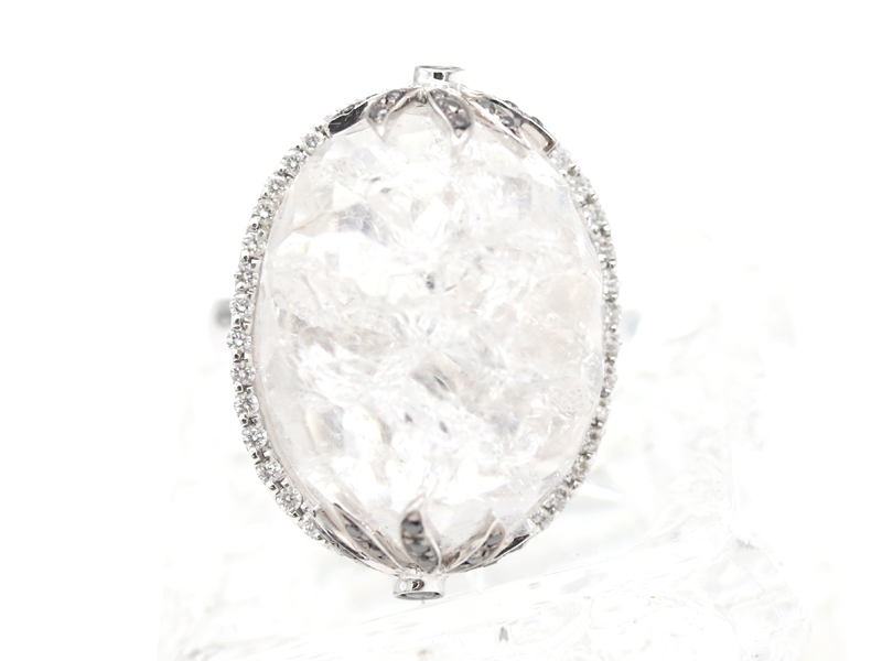 【 ニネットテルツァーノ Ninetto Terzano 】 ロッククリスタル ダイヤ ブラックダイヤ K18WG リング 10号 箱 レディース 〇新着 00448-0