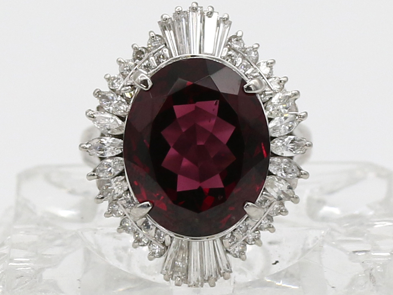 【 プラチナ PT900 】 指輪 リング ガーネット 10.945ct ダイヤモンド 1.08ct 11.8g 13号 レディース ☆新着 00666-0