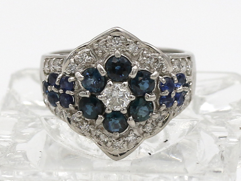 【 プラチナ PT900 】 指輪 リング フラワーモチーフ サファイア 1.89ct ダイヤモンド 0.50ct 8.9g 14.5号 レディース ☆新着 00726-0
