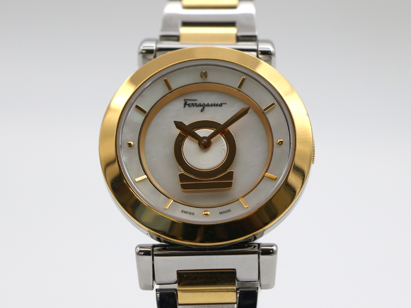 【 フェラガモ Ferragamo 】 腕時計 FQ4 ミヌエット GP/SS クォーツ シェル文字盤 メンズ 保・箱 新着 01600-0