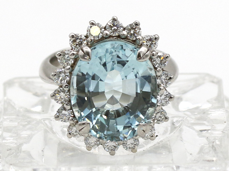 【 プラチナ PT900 】 指輪 リング アクアマリン 7.54ct ダイヤモンド 0.84ct 12.6g 12号 ソーティング レディース ☆新着 01669-0