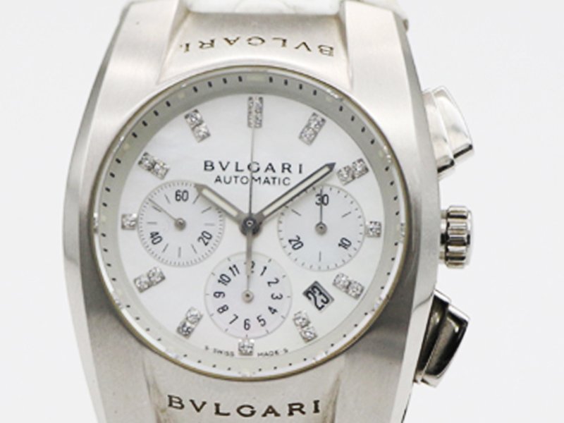 【 ブルガリ BVLGARI 】 腕時計 EG35SCH エルゴンクロノ SS/革 自動巻 12Pダイヤ シルバーシェル文字盤 デイト ボーイズ □新着 01823-0