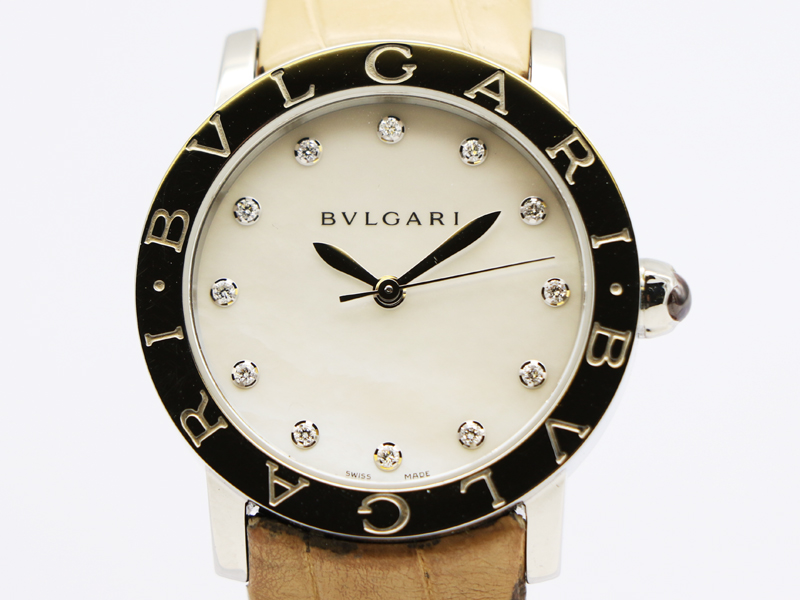 【 ブルガリ BVLGARI 】 腕時計 BBL33S ブルガリブルガリ SS/革 自動巻き ダイヤ12P シェル文字盤 ボーイズ □新着 70254-3