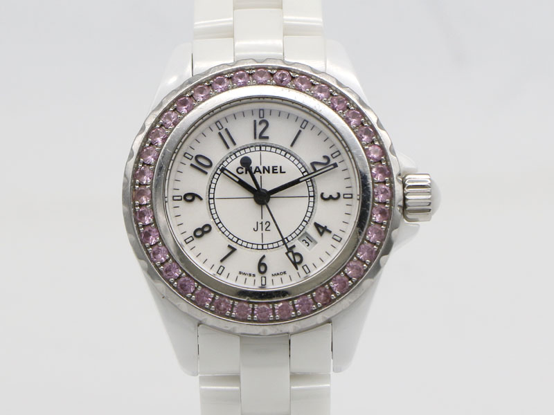【 シャネル CHANEL 】腕時計 H1181 J12 ピンクサファイアベゼル セラミック/SS デイト クォ―ツ レディース 箱 新着 70178-1