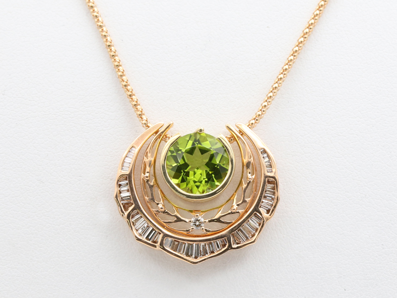 【 ピンクゴールド K18PG 】 ペンネック ネックレス ペリドット3.00ct ダイヤモンド0.45ct 10.2g レディース ☆新着 1270-0
