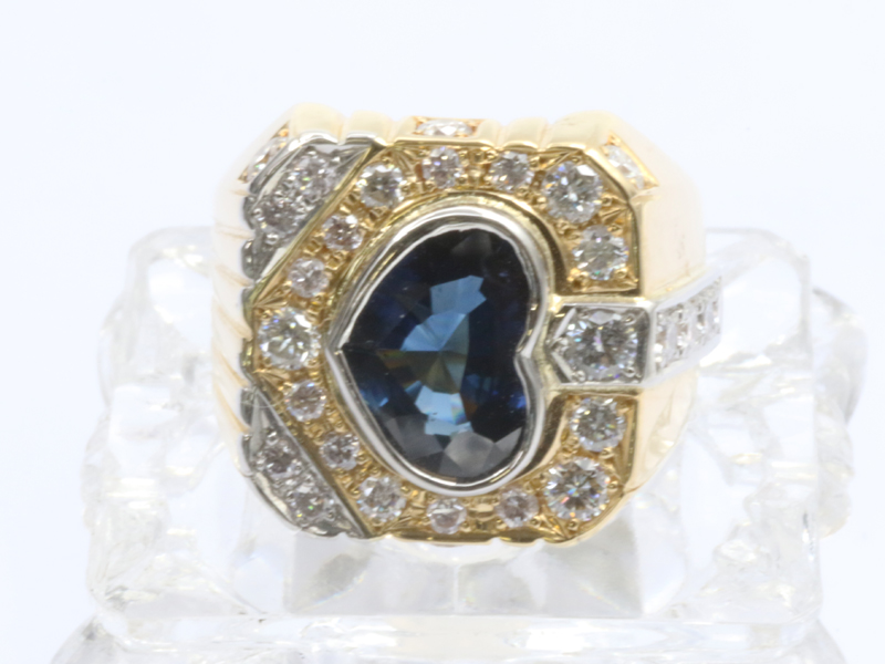 【 イエローゴールド プラチナ / K18YG PT900 】 リング サファイア4.03ct ダイヤ1.85ct 31.9g 15.5号 レディース ソーティング 70388-1