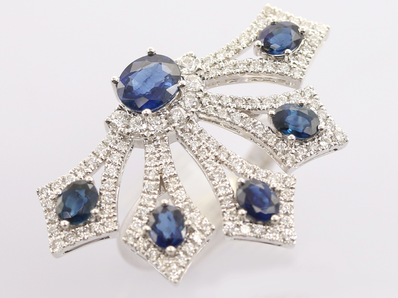【 ホワイトゴールド K18WG 】 指輪 リング サファイア2.51ct ダイヤモンド0.88ct 8.0g 12.5号 レディース ☆新着 01887-0