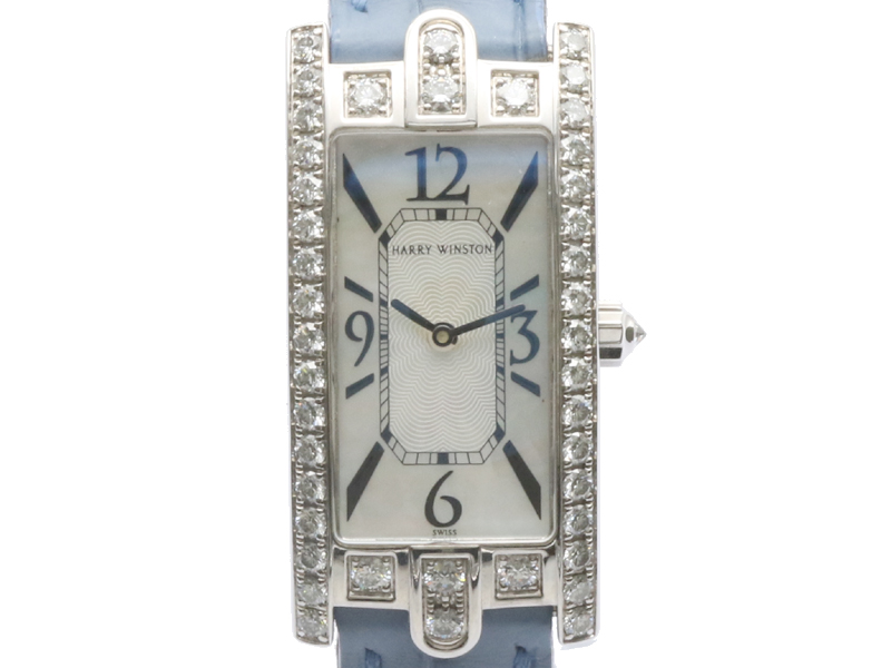 【 ハリーウィンストン HARRY WINSTON 】腕時計 330LQW アベニューCミニ K18WG/革 ダイヤベゼル クォ―ツ レディース 箱・保 □新着 70101-1