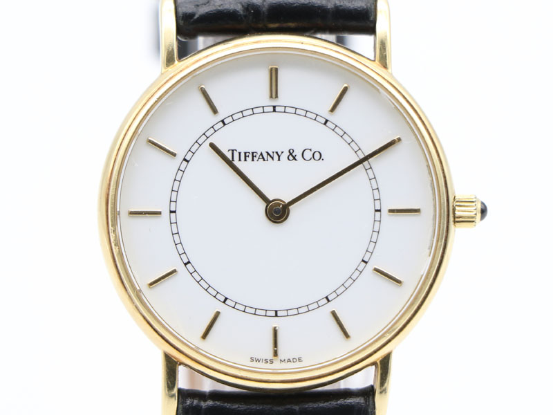 【 ティファニー TIFFANY＆Co. 】 腕時計 60-501 クラシックラウンド K14/革 クォーツ 白文字盤 レディース 新着 4391-0