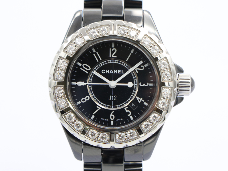 【 シャネル CHANEL 】 腕時計 J12 Ｈ1173 黒セラミック 純正24Pダイヤベゼル 33ｍｍ デイト クォーツ レディース 保 箱 □新着 00549-0