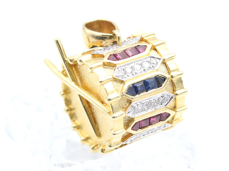 【 イエローゴールド K18YG 】 ペンダントトップ ドラム ダイヤ 0.87ct ルビー 1.90ct サファイア 1.88ct 26.6g レディース ☆新着 70021-1