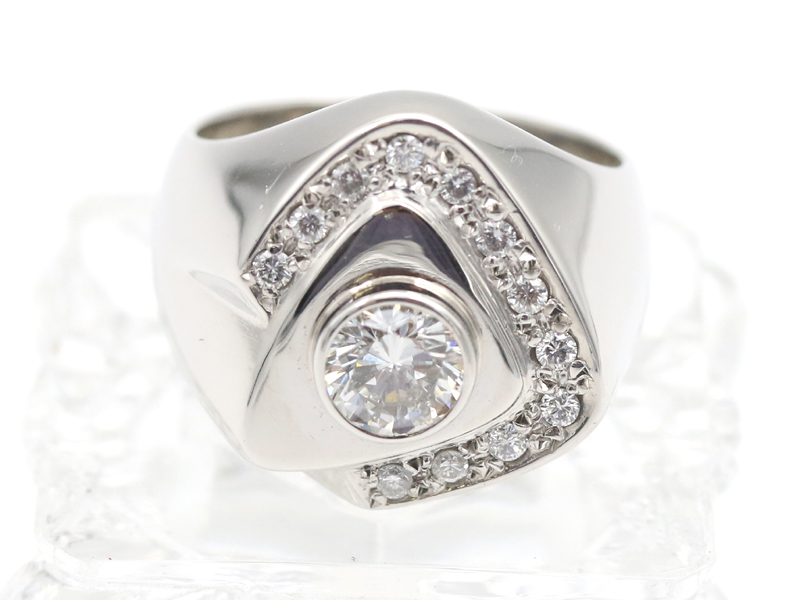 【 PT900 プラチナ 】 メンズジュエリー 指輪 リング 印台 ダイヤモンド 1.106ct 0.30ct 22号 32.6g 鑑定書 ☆新着 70031-1