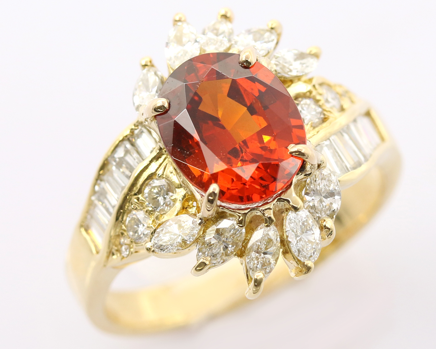【 イエローゴールド K18YG 】 指輪 リング ガーネット2.97ct ダイヤモンド1.19ct 7.2g 17号 レディース ☆新着 ソーティング 70034-1