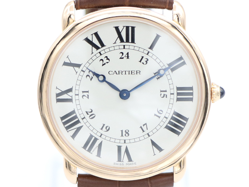 【 カルティエ CARTIER 】 腕時計 W6800251 ロンドルイ K18PG/革 手巻き 裏スケ メンズ 新着 70113-3