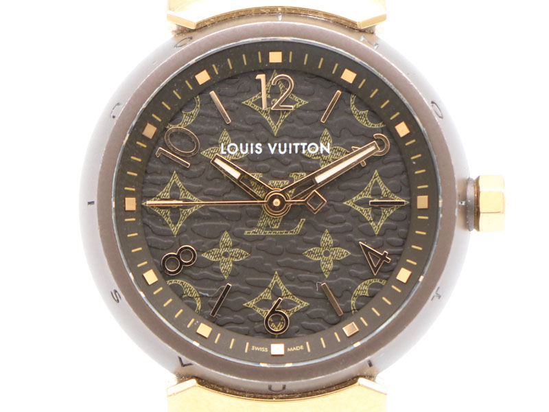 【 ルイヴィトン LOUIS VUITTON 】 腕時計 QA137 タンブールスリム Ｋ18PG+PVD/革 クォーツ レディース 新着 70201-2
