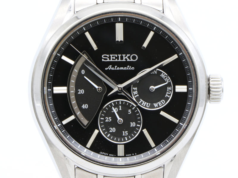 【 セイコー SEIKO 】腕時計 SARW023 プレサージュ ブラック文字盤 SS パワーリザーブ 自動巻 裏スケ デイデイト メンズ 新着 70406-3