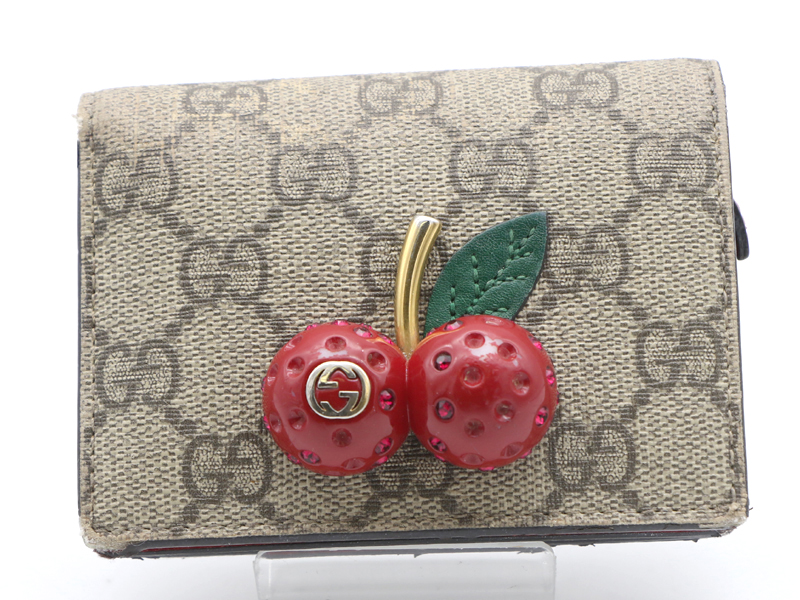 【 グッチ GUCCI 】 サクランボ チェリー 二つ折り財布 GG柄 キャンパス生地 レディース 新着 72416-2