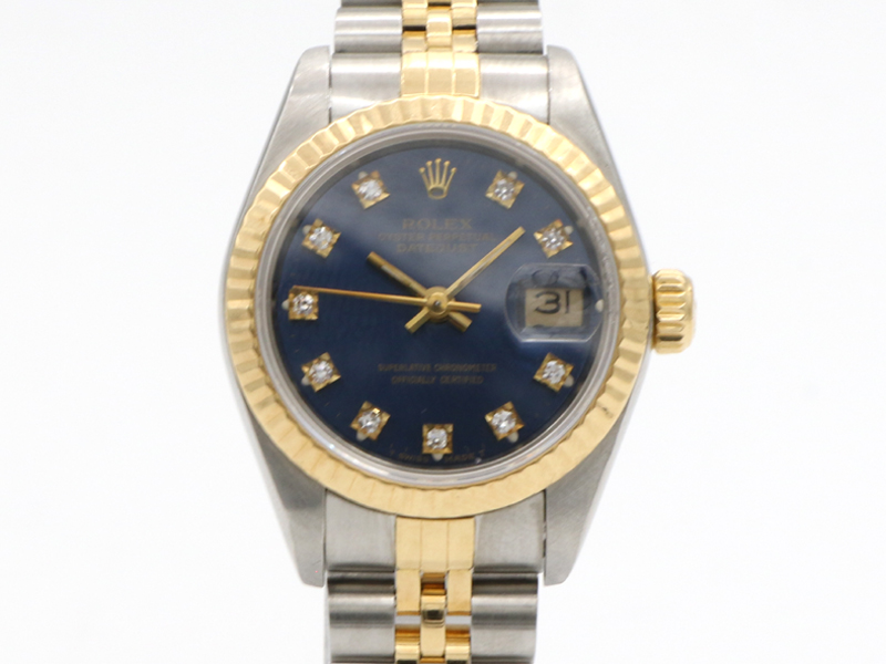 【 ロレックス ROLEX 】 69173G デイトジャスト 1976年製 YG/SS 10Pダイヤ 自動巻 デイト 文字盤ブルグラ レディース □新着 76064-1