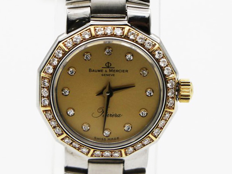 【 ボーム&メルシエ BAUME&MERCIER 】 リビエラ 5232.3 SS/YG クォーツ 12Pダイヤ ダイヤベゼル レディース 箱 □新着 76078-10