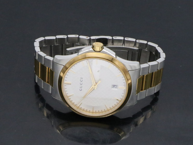 グッチ GUCCI 】 腕時計 126.4 Gタイムレス クォーツ GP/SS デイト 