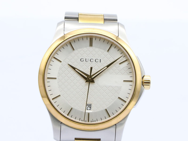 グッチ GUCCI 】 腕時計 126.4 Gタイムレス クォーツ GP/SS デイト 