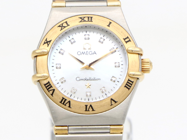 【 オメガ OMEGA 】 1362.75 コンステレーションミニ YG/SS ダイヤ12P シェル文字盤 クォーツ ハーフバー レディース 保 箱 □新着 00282-0