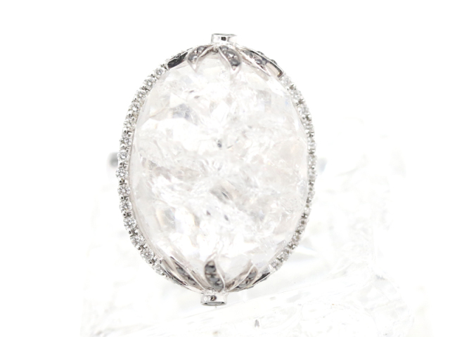 【 ニネットテルツァーノ Ninetto Terzano 】 ロッククリスタル ダイヤ ブラックダイヤ K18WG リング 10号 箱 レディース 〇新着 00448-0