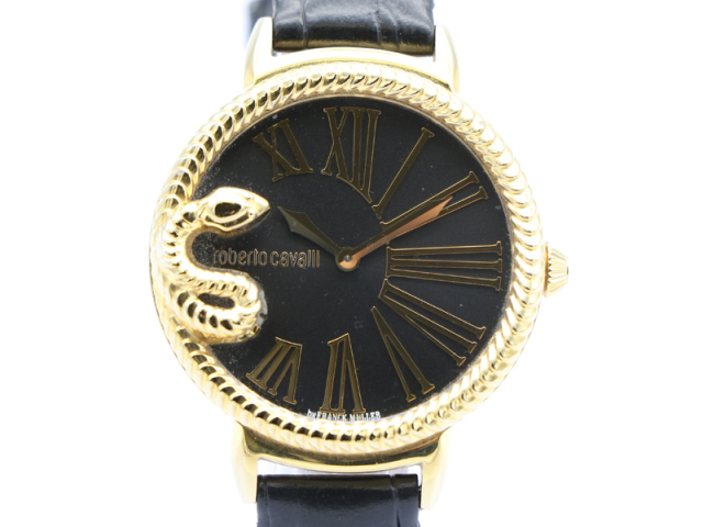 【 ロベルトカヴァリ roberto cavalli 】腕時計 RV1L020L0021 ゴールドスネークウォッチ GP/革 クォーツ ボーイズ  新着 00546-0
