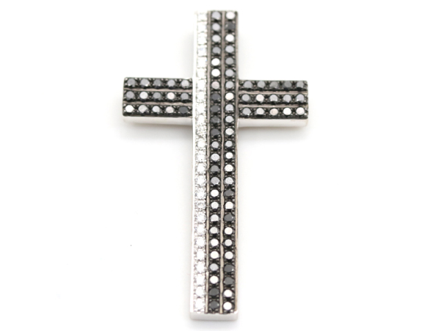 【 ポンテヴェキオ PONTE VECCHIO 】 K18WG ペンダントトップ クロス ブラックダイヤ 2.1ct ダイヤ 0.61ct 18.3g 男女兼用 〇新着 00676-0
