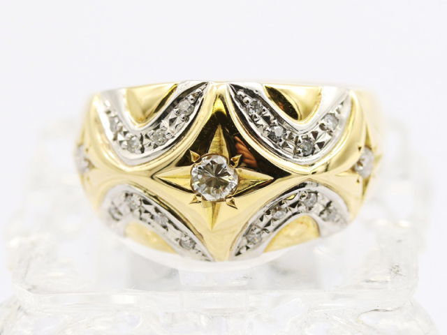 【 K18/PT900 イエローゴールド/プラチナ 】 メンズ ジュエリー 指輪 リング ダイヤ 0.28ct 0.19ct 23.5号 13.09g ☆新着 01168-0
