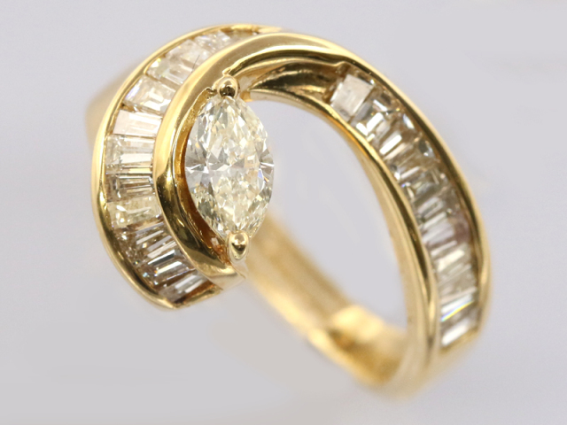 【 イエローゴールド K18YG 】 指輪 リング ダイヤモンド0.40ct ダイヤモンド1.06ct 7.8g 15号 レディース ☆新着 01516-0
