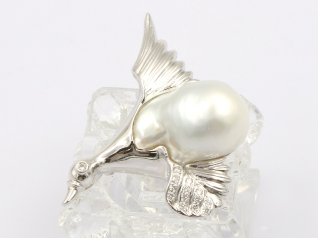 【 プラチナ PT900 】 ペントップ ブローチ 南洋パール ダイヤ 0.16ct 21.3g ハクチョウ レディース ソーディング ☆新着 01544-0