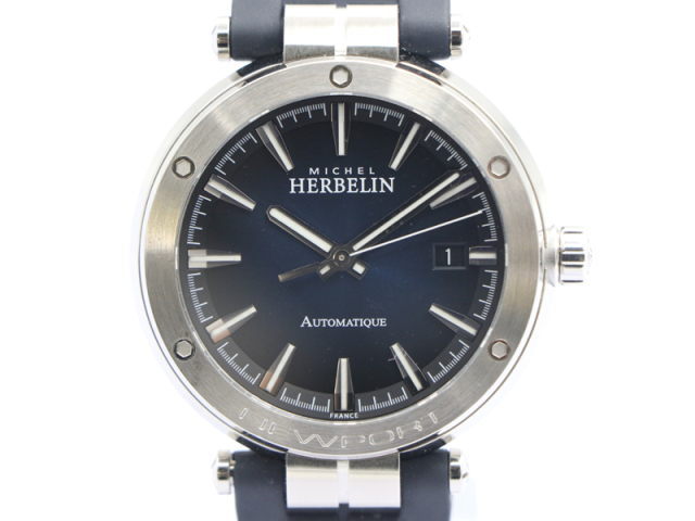 【 ミッシェルエルブラン MICHEL HERBELIN 】 ニューポート 1668/45CB SS/ラバー デイト 裏スケ メンズ 自動巻 保 箱 新着 02124-0