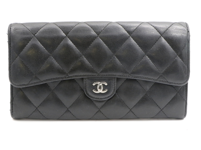 【 シャネル CHANEL 】 長財布 マトラッセ ココマーク ラムスキン ブラック 27番台 レディース 〇新着 02505-0