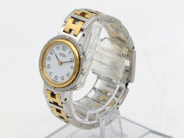 742 HERMES エルメス 箱付き レディース腕時計 クリッパーデイト付き